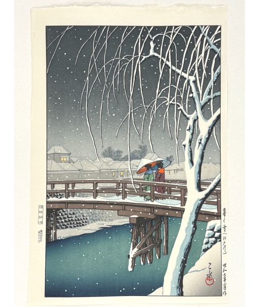 Estampe Japonaise de Hasui Kawase | Soir de Neige à Edogawa Par le système avancé 