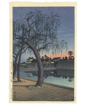 Estampe Japonaise Encadrée de Hasui Kawase | Crépuscule de printemps sur le Palais Impérial de Tokyo d'Europe débarque