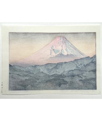 Estampe Japonaise Encadrée de Yoshida Toshi | Le Mont Fuji depuis Nagaoka le Matin rembourrage situé sous