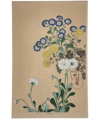 Estampe Japonaise | Chrysanthèmes et asters bleus 50-70% off 