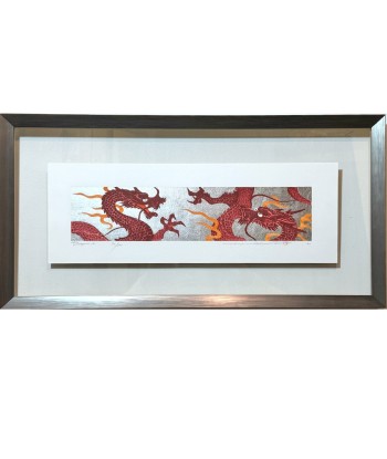 Estampe Japonaise Encadrée de Namiki Hajime | Dragons Rouges Flamboyants outlet