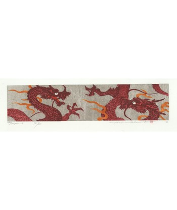 Estampe Japonaise Encadrée de Namiki Hajime | Dragons Rouges Flamboyants outlet