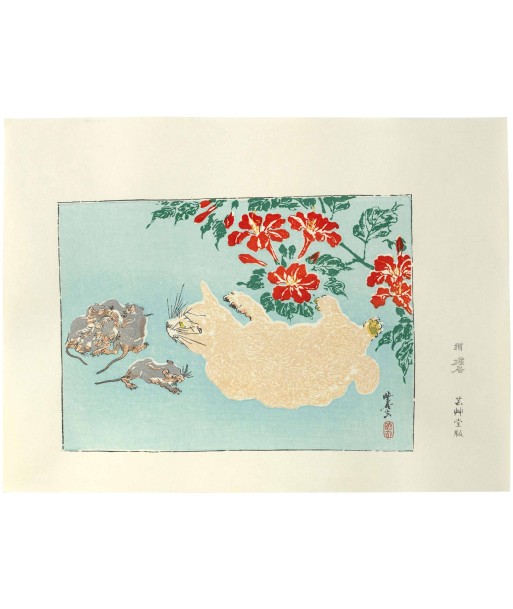 Estampe Japonaise de Kyosai | Chat et souris de votre