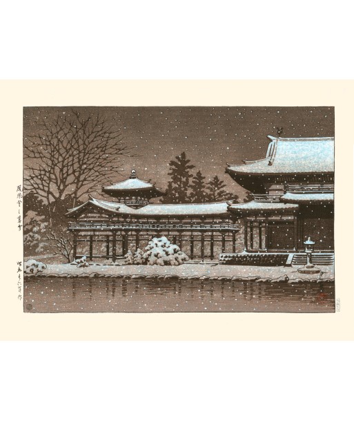 Neige sur le Phoenix Hall de Hasui Kawase | Reproduction Fine Art de technologie