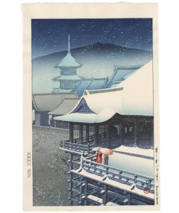 Estampe Japonaise de Hasui Kawase | Neige de printemps sur le Temple Kiyomizu, Kyoto les ctes