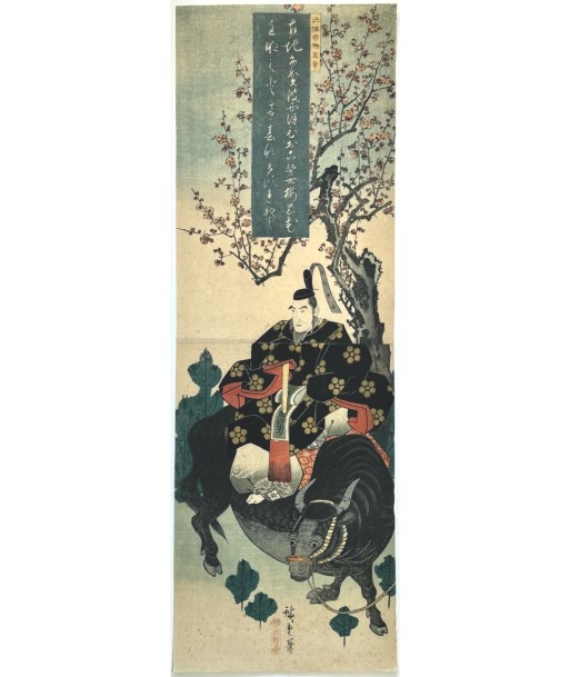 Estampe Japonaise de Hiroshige | Le Poète Sugawara Michizane sur son buffle pas chere