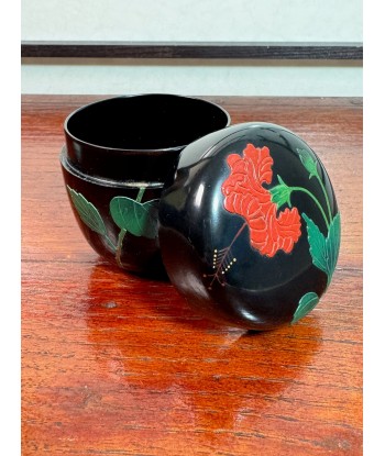 Natsume en laque noire d'Okinawa, ryukyu-nuri motif fleur hibiscus Faites des économies