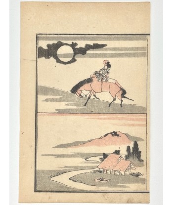 Estampe Japonaise de Toyota Hokkei |Voyageur à cheval sous la pleine lune solde