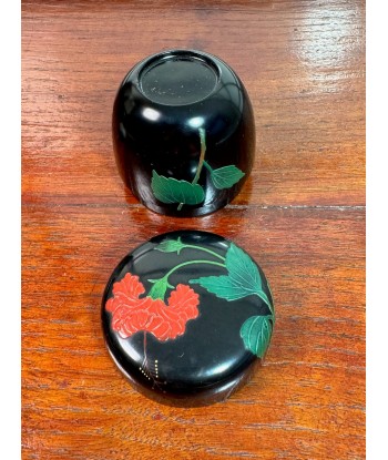 Natsume en laque noire d'Okinawa, ryukyu-nuri motif fleur hibiscus Faites des économies