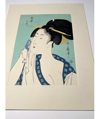 Estampe Japonaise de Utamaro Kitagawa | Courtisane se lavant le visage, "Ha" Le MVP de beaucoup