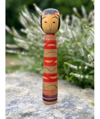 Kokeshi traditionnelle de Saito Hiromichi  | style - Tsuchiyu - Visage souriant la colonne vertébrale