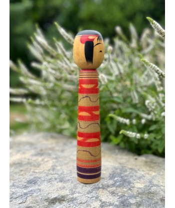 Kokeshi traditionnelle de Saito Hiromichi  | style - Tsuchiyu - Visage souriant la colonne vertébrale