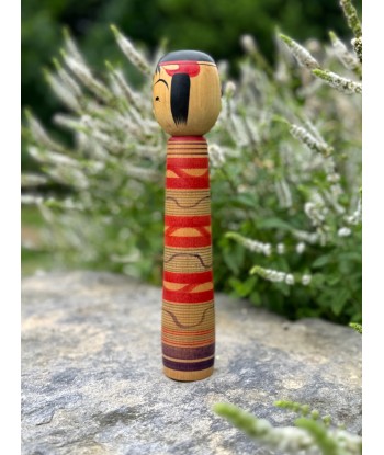 Kokeshi traditionnelle de Saito Hiromichi  | style - Tsuchiyu - Visage souriant la colonne vertébrale