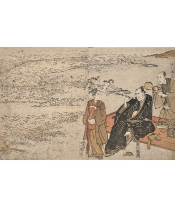 Estampe Japonaise de Toyokuni Utagawa | Série divertissement des acteurs, A la plage Fin de série