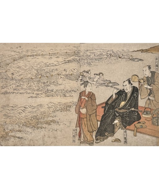 Estampe Japonaise de Toyokuni Utagawa | Série divertissement des acteurs, A la plage Fin de série