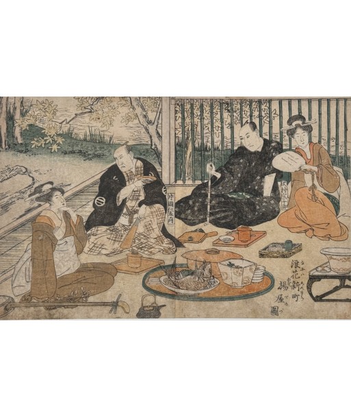 Estampe Japonaise de Toyokuni Utagawa | Série divertissement des acteurs, Repas à la Maison Verte d'Osaka france