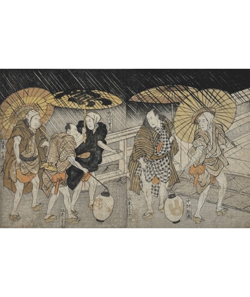 Estampe Japonaise de Toyokuni Utagawa | Série divertissement des acteurs, Sous la pluie d'été Vous souhaitez 