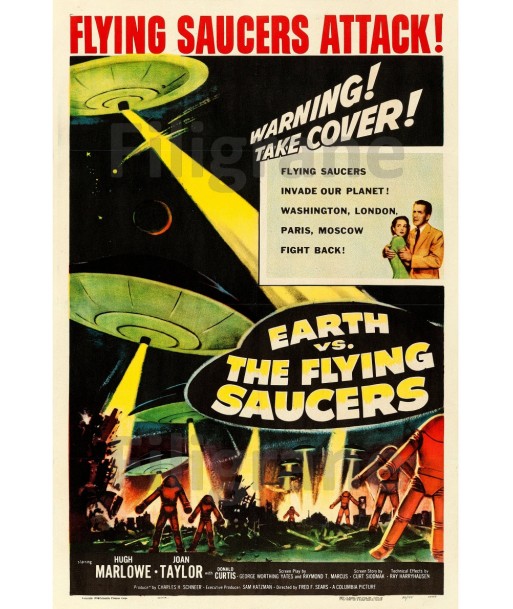 EARTH vs FLYING SAUCERS FILM Riwo POSTER/REPRODUCTION  d1 AFFICHE VINTAGE à prix réduit toute l'année