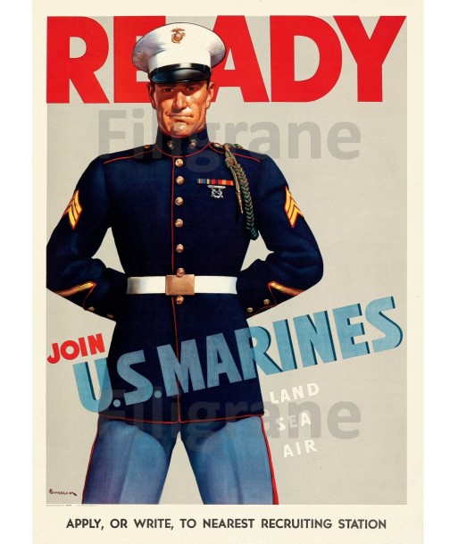 JOIN US MARINES Rvse POSTER/REPRODUCTION  d1 AFFICHE VINTAGE le des métaux précieux