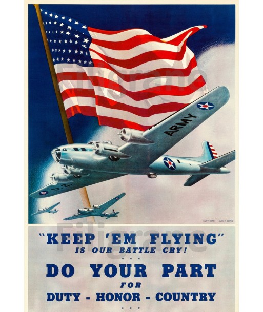 ARMY KEEP 'EM FLYING Rrtr POSTER/REPRODUCTION  d1 AFFICHE VINTAGE est présent 