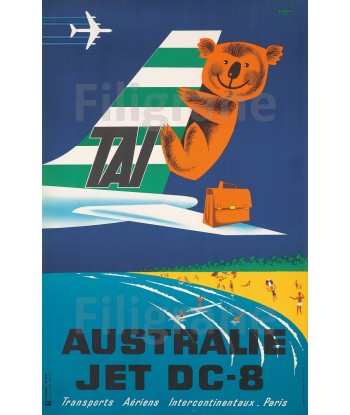 AIRLINES TAI AUSTRALIE JET DC8 Rrll-POSTER/REPRODUCTION  d1 AFFICHE VINTAGE de l' environnement