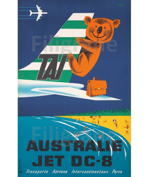 AIRLINES TAI AUSTRALIE JET DC8 Rrll-POSTER/REPRODUCTION  d1 AFFICHE VINTAGE de l' environnement