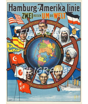 BATEAU HAMBURG AMERIKA LINIE Rxfn-POSTER/REPRODUCTION  d1 AFFICHE VINTAGE sur le site 