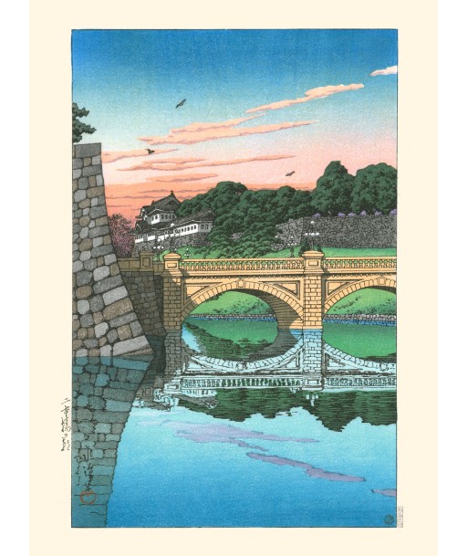 Le pont Niju au lever du jour de Hasui Kawase | Reproduction Fine Art En savoir plus