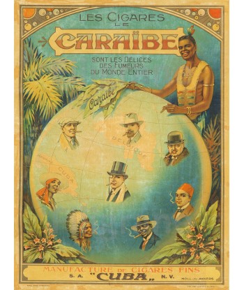 PUB CIGARES le CARAÏBE Rrte-POSTER/REPRODUCTION  d1 AFFICHE VINTAGE Pour