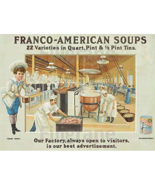 PUB FRANCO-AMERICAN SOUPS Rydg-POSTER/REPRODUCTION  d1 AFFICHE VINTAGE la chaussure