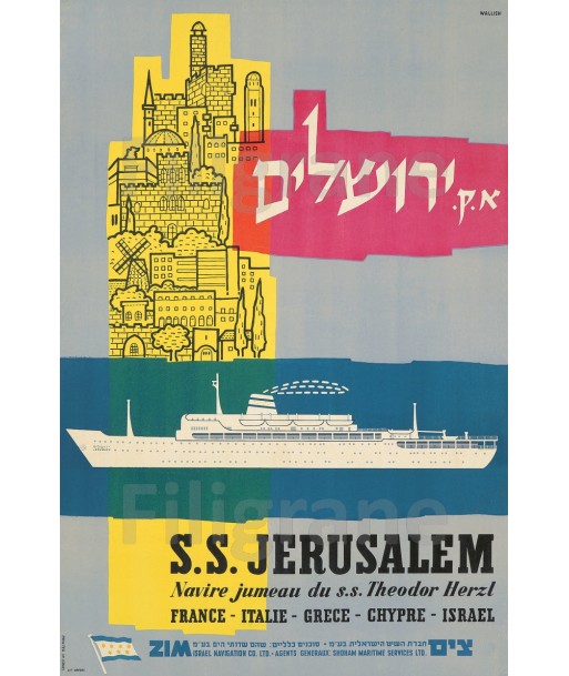 S.S JERUSALEM PAQUEBOT Rwea-POSTER/REPRODUCTION  d1 AFFICHE VINTAGE chez Cornerstreet bien 