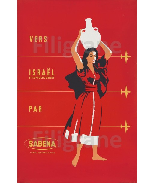 SABENA ISRAËL AVION Rrgl-POSTER/REPRODUCTION  d1 AFFICHE VINTAGE à prix réduit toute l'année