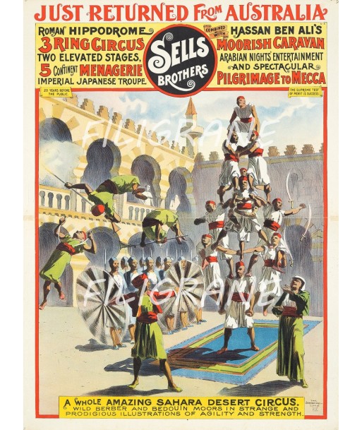 SELLS BROTHERS CIRCUS Rvfo-POSTER/REPRODUCTION  d1 AFFICHE VINTAGE soldes