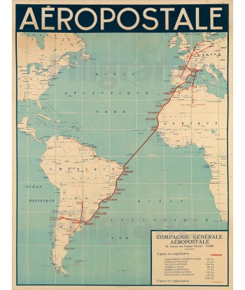 AIRLINES AéROPOSTALE CARTE Rqzk-POSTER/REPRODUCTION d1 AFFICHE VINTAGE du meilleur 