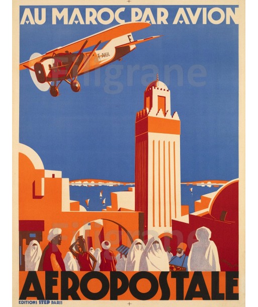 AIRLINES AéROPOSTALE MAROC Rwen-POSTER/REPRODUCTION d1 AFFICHE VINTAGE solde