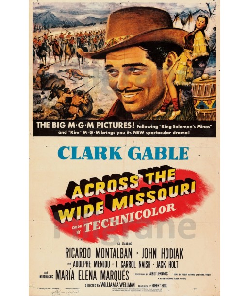 CINéMA ACROSS the WIDE MISSOURI  Rmvj-POSTER/REPRODUCTION d1 AFFICHE VINTAGE français