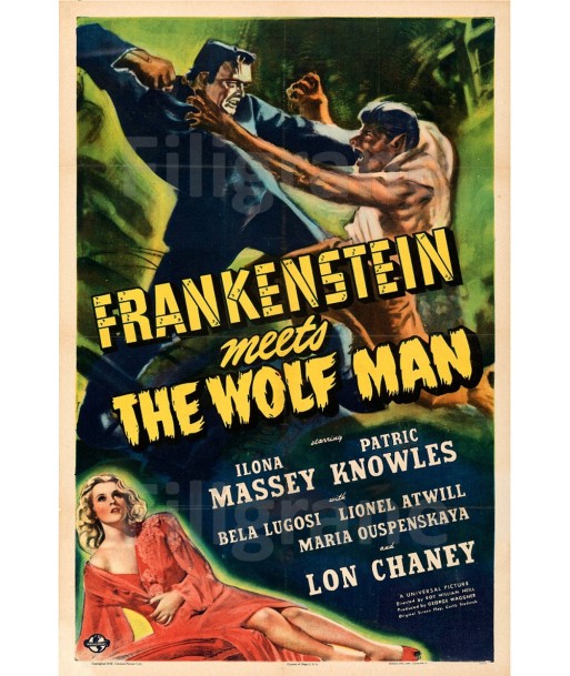 CINéMA FRANKENSTEIN THE WOLF MAN Rrtf-POSTER/REPRODUCTION d1 AFFICHE VINTAGE Dans la société mordern