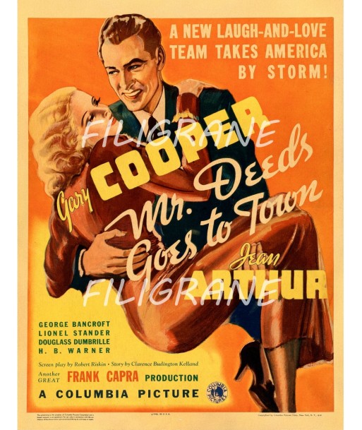 CINéMA MR DEEDS GORS TO TOWN Rmxj-POSTER/REPRODUCTION d1 AFFICHE VINTAGE Les magasins à Paris et en Île-de-France