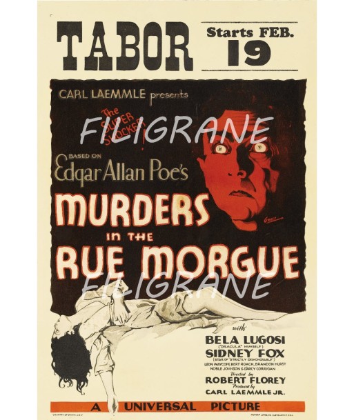 CINéMA MURDERS in the RUE MORGUE Ropb-POSTER/REPRODUCTION d1 AFFICHE VINTAGE le des métaux précieux