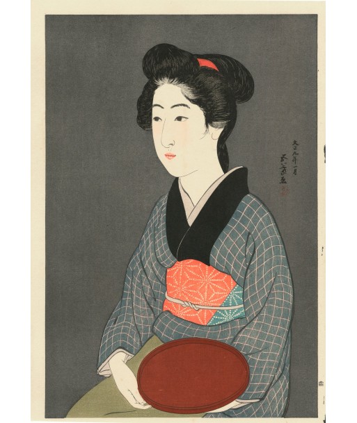 Estampe Japonaise de Goyo Hashiguchi | Femme et Plateau Rouge pas cher chine