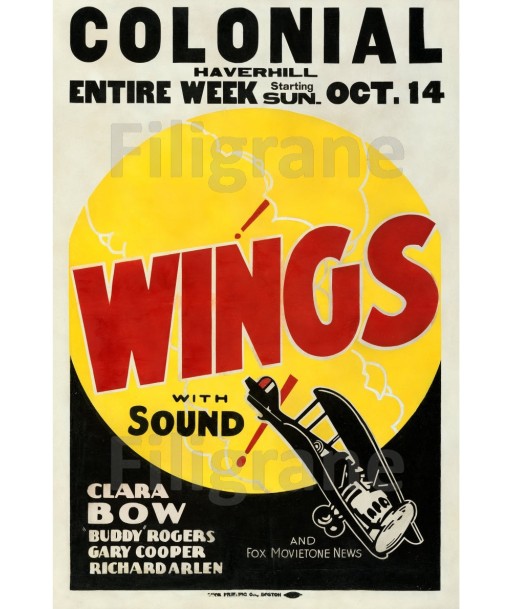 CINéMA WING'S with SOUND Rxqc-POSTER/REPRODUCTION d1 AFFICHE VINTAGE pas cher 