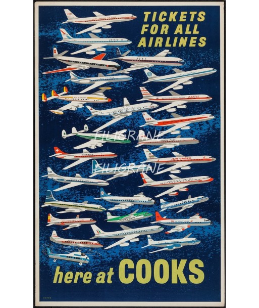 COOKS AIRLINES AVION Rfpb-POSTER/REPRODUCTION d1 AFFICHE VINTAGE d'Europe débarque