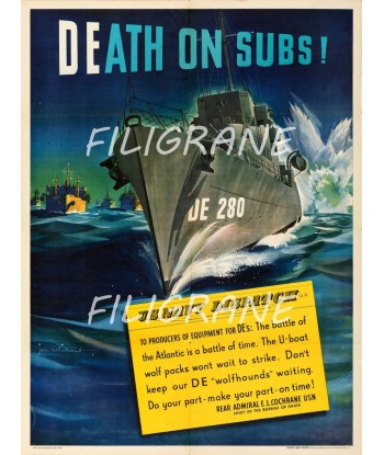 DEATH ON SUBS US NAVY Rbek-POSTER/REPRODUCTION d1 AFFICHE VINTAGE la colonne vertébrale