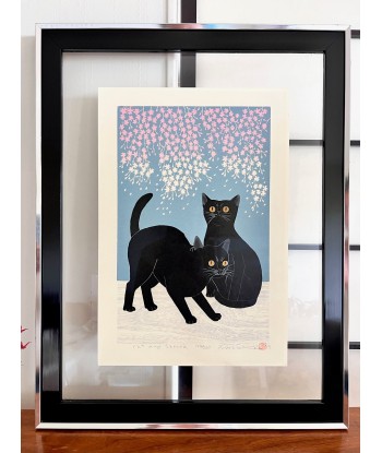 Estampe Japonaise de Nishida Tadashige | Chat Noir et Sakura Toutes les collections ici