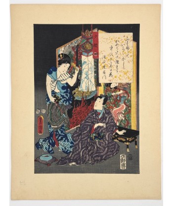 Estampe Japonaise de Kunisada | série du Genji moderne | Chapitre 4 :  la belle du soir de la marque