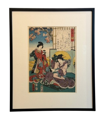 Estampe Japonaise Encadrée de Kunisada | série du Genji moderne | Chapitre 40 : la loi du bouddha Toutes les collections ici