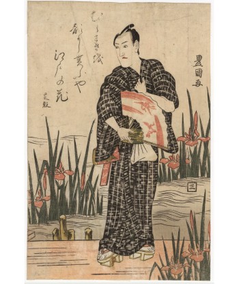 Estampe Japonaise de Toyokuni I Utagawa | L'acteur Shigan sur un ponton aux iris en ligne des produits 