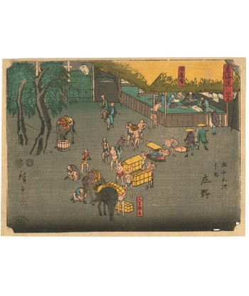 Estampe Japonaise de Hiroshige | Le Tokaido Kichizo, Shono relai des chevaux paiement sécurisé