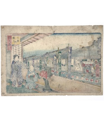 Estampe Japonaise de Hiroshige | Edo Meisho - Théâtres Kabuki à Saruwaka depuis une maison de thé pas cher 