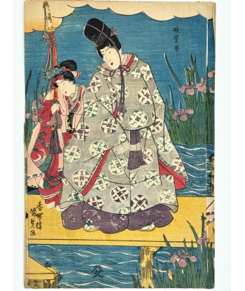 Estampe Japonaise de Kunisada | Narihira sur un ponton aux iris votre restaurant rapide dans 